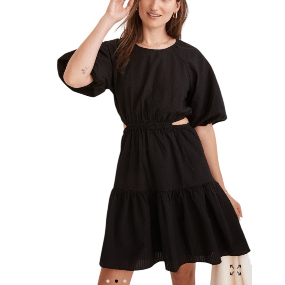 Madewell Women’s Seersucker Puff-Sleeve Cutout Mini Dress True Black Lined sz XL